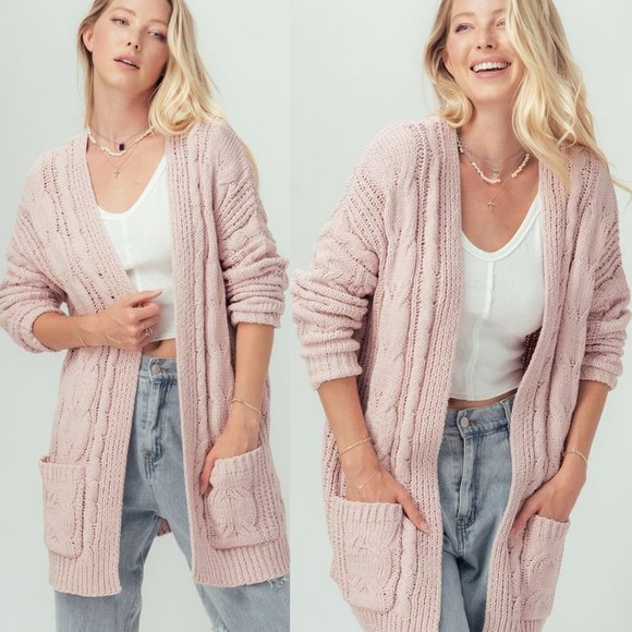 NEW Chunky Cable Rib Knit Open Front Long Cardigan - Picture 11 of 11